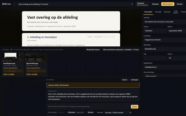 Op Word-export klikken en het document zien verschijnen